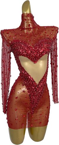 Women Love Party Dress Sexy See Through Mesh Rhinestone Sequin Short Skirt Bar Stage Performance Dress Prom Gowns in Saudi Arabia