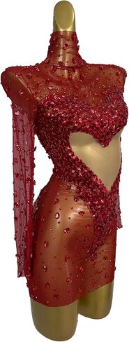 Women Love Party Dress Sexy See Through Mesh Rhinestone Sequin Short Skirt Bar Stage Performance Dress Prom Gowns in Saudi Arabia