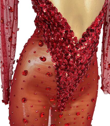 Women Love Party Dress Sexy See Through Mesh Rhinestone Sequin Short Skirt Bar Stage Performance Dress Prom Gowns in Saudi Arabia