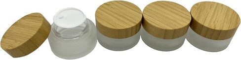 Empty Refillable Frosted Glass Cosmetic Cream Jar 4 Pack 6.7 OZ/200g with Bamboo Lids,Skin Care Travel Containers Pot for Clay Masks,Butter,Body Scrub,Lip Balm, Ointments, Lotion Frost in Saudi Arabia