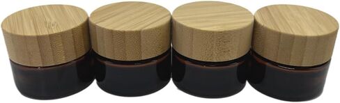 Empty Refillable Frosted Glass Cosmetic Cream Jar 4 Pack 6.7 OZ/200g with Bamboo Lids,Skin Care Travel Containers Pot for Clay Masks,Butter,Body Scrub,Lip Balm, Ointments, Lotion Frost in Saudi Arabia