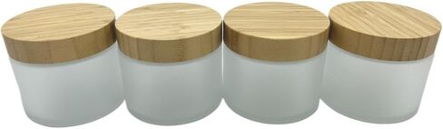 Empty Refillable Frosted Glass Cosmetic Cream Jar 4 Pack 6.7 OZ/200g with Bamboo Lids,Skin Care Travel Containers Pot for Clay Masks,Butter,Body Scrub,Lip Balm, Ointments, Lotion Frost in Saudi Arabia