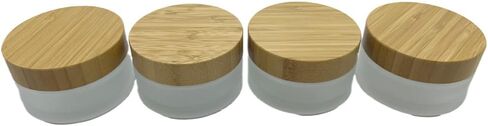 Empty Refillable Frosted Glass Cosmetic Cream Jar 4 Pack 6.7 OZ/200g with Bamboo Lids,Skin Care Travel Containers Pot for Clay Masks,Butter,Body Scrub,Lip Balm, Ointments, Lotion Frost in Saudi Arabia