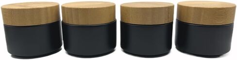 Empty Refillable Frosted Glass Cosmetic Cream Jar 4 Pack 6.7 OZ/200g with Bamboo Lids,Skin Care Travel Containers Pot for Clay Masks,Butter,Body Scrub,Lip Balm, Ointments, Lotion Frost in Saudi Arabia