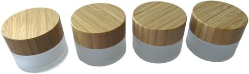 Empty Refillable Frosted Glass Cosmetic Cream Jar 4 Pack 6.7 OZ/200g with Bamboo Lids,Skin Care Travel Containers Pot for Clay Masks,Butter,Body Scrub,Lip Balm, Ointments, Lotion Frost in Saudi Arabia