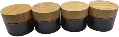 Empty Refillable Frosted Glass Cosmetic Cream Jar 4 Pack 6.7 OZ/200g with Bamboo Lids,Skin Care Travel Containers Pot for Clay Masks,Butter,Body Scrub,Lip Balm, Ointments, Lotion Frost in Saudi Arabia
