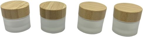 Empty Refillable Frosted Glass Cosmetic Cream Jar 4 Pack 6.7 OZ/200g with Bamboo Lids,Skin Care Travel Containers Pot for Clay Masks,Butter,Body Scrub,Lip Balm, Ointments, Lotion Frost in Saudi Arabia