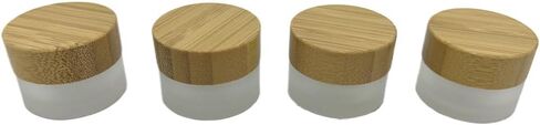 Empty Refillable Frosted Glass Cosmetic Cream Jar 4 Pack 6.7 OZ/200g with Bamboo Lids,Skin Care Travel Containers Pot for Clay Masks,Butter,Body Scrub,Lip Balm, Ointments, Lotion Frost in Saudi Arabia