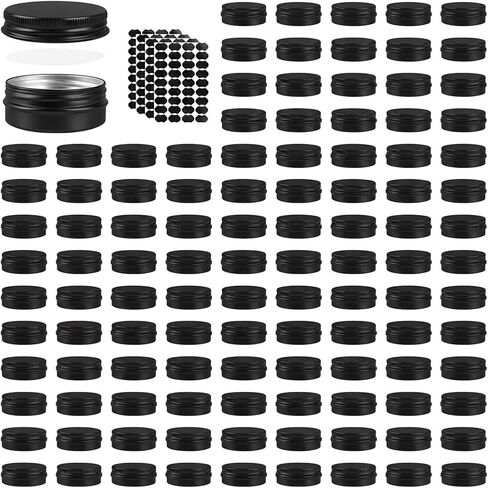 120 Pack 0.5 oz Aluminum Tin Jars with Screw Lids - Food Grade Round Metal Containers for Lip Balm, Salves, Spices & Crafts - Leak Proof Travel Cosmetic Sample Tins with Labels (15ml Black) in Saudi Arabia