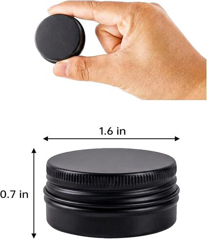 120 Pack 0.5 oz Aluminum Tin Jars with Screw Lids - Food Grade Round Metal Containers for Lip Balm, Salves, Spices & Crafts - Leak Proof Travel Cosmetic Sample Tins with Labels (15ml Black) in Saudi Arabia