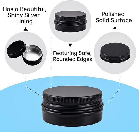 120 Pack 0.5 oz Aluminum Tin Jars with Screw Lids - Food Grade Round Metal Containers for Lip Balm, Salves, Spices & Crafts - Leak Proof Travel Cosmetic Sample Tins with Labels (15ml Black) in Saudi Arabia