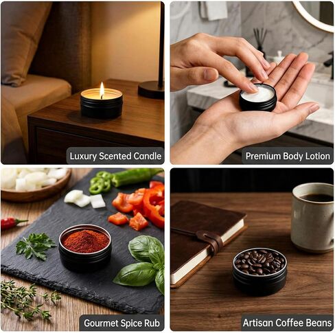 120 Pack 0.5 oz Aluminum Tin Jars with Screw Lids - Food Grade Round Metal Containers for Lip Balm, Salves, Spices & Crafts - Leak Proof Travel Cosmetic Sample Tins with Labels (15ml Black) in Saudi Arabia