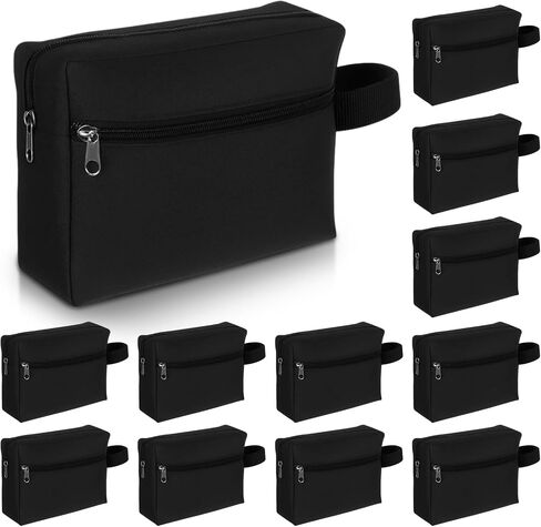 12 Pcs 8.6 x 6.3 x 2.7 inch Black Travel Toiletry Bags Bulk for Women Men Large Water Resistant Shaving Bags Hanging Cosmetic Bag with Handle and Divider Storage Travel Pouch Case in Saudi Arabia