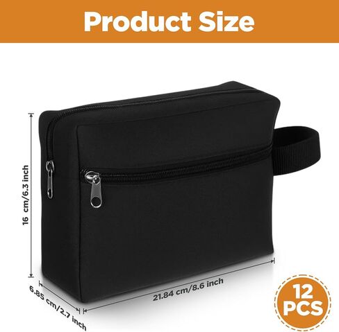 12 Pcs 8.6 x 6.3 x 2.7 inch Black Travel Toiletry Bags Bulk for Women Men Large Water Resistant Shaving Bags Hanging Cosmetic Bag with Handle and Divider Storage Travel Pouch Case in Saudi Arabia