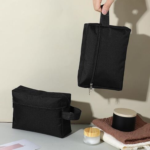 12 Pcs 8.6 x 6.3 x 2.7 inch Black Travel Toiletry Bags Bulk for Women Men Large Water Resistant Shaving Bags Hanging Cosmetic Bag with Handle and Divider Storage Travel Pouch Case in Saudi Arabia