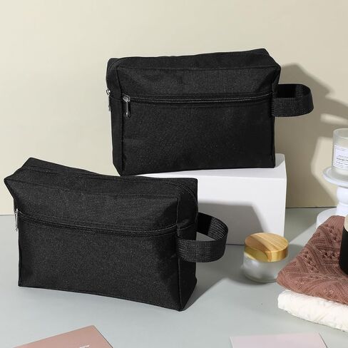 12 Pcs 8.6 x 6.3 x 2.7 inch Black Travel Toiletry Bags Bulk for Women Men Large Water Resistant Shaving Bags Hanging Cosmetic Bag with Handle and Divider Storage Travel Pouch Case in Saudi Arabia