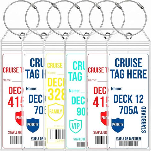 Cruise Luggage Tag Holder for Royal Caribbean & Celebrity Ships, 6 Pack Waterproof Tag Holders & Durable Stainless Steel Keychain Loops, 2026-2027 Cruise Must Haves Travel Essentials in Saudi Arabia