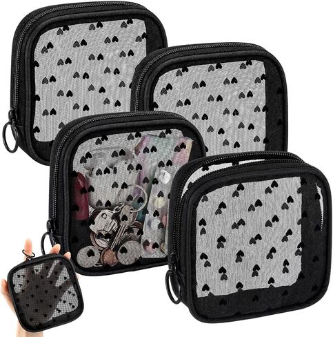 Tallew 2 Pcs Heart Printed Mesh Toiletry Bags, Portable Travel Mesh Makeup Bag Travel Cosmetic Bag Toiletry Purse with Zipper Storage Pouche for Home Office Traveling Accessories (Large,Black) in Saudi Arabia