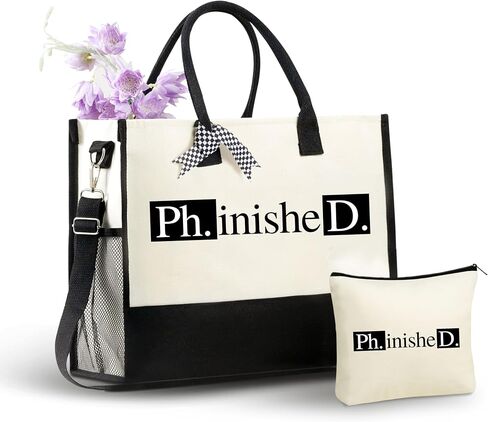 InnoBeta Phd Graduation Gifts, Phd Gifts for Women Canvas Tote Bag with Top Zipper Closure and Shoulder Strap for Graduation - Phinished in Saudi Arabia