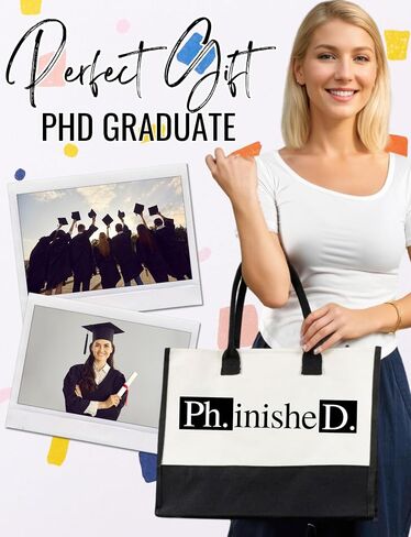 InnoBeta Phd Graduation Gifts, Phd Gifts for Women Canvas Tote Bag with Top Zipper Closure and Shoulder Strap for Graduation - Phinished in Saudi Arabia