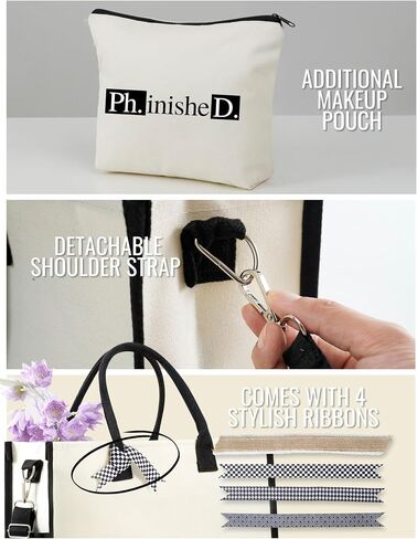 InnoBeta Phd Graduation Gifts, Phd Gifts for Women Canvas Tote Bag with Top Zipper Closure and Shoulder Strap for Graduation - Phinished in Saudi Arabia
