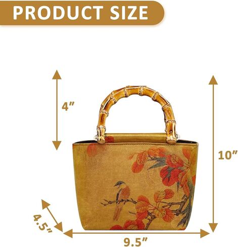 Tote Bag, Satin Oil Painting Handbags, Natural Bamboo Handle, Bohemian Shoulder Bag Suitable for Travel Daily in Saudi Arabia