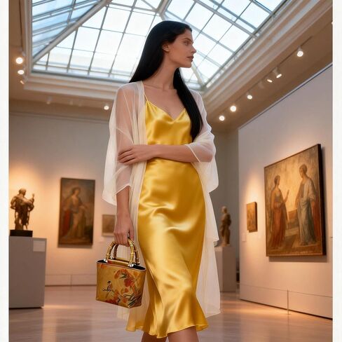 Tote Bag, Satin Oil Painting Handbags, Natural Bamboo Handle, Bohemian Shoulder Bag Suitable for Travel Daily in Saudi Arabia