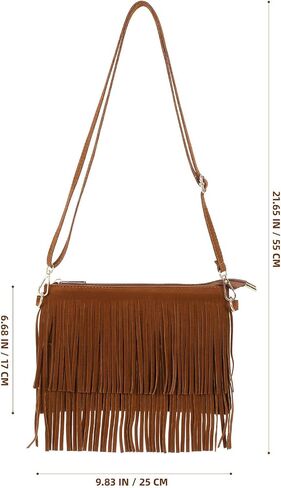 Amosfun Vintage Tassel Crossbody Bag 9.84X6.69X0.39In Brown Retro Saddle Bag with Fringe Shoulder Purse Lightweight Women S Tote for Travel Party in Saudi Arabia