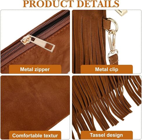 Amosfun Vintage Tassel Crossbody Bag 9.84X6.69X0.39In Brown Retro Saddle Bag with Fringe Shoulder Purse Lightweight Women S Tote for Travel Party in Saudi Arabia