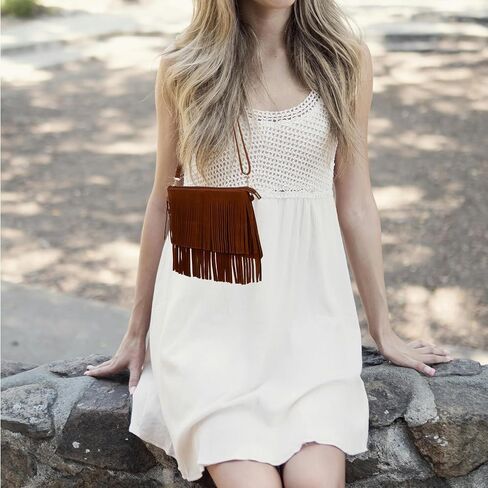 Amosfun Vintage Tassel Crossbody Bag 9.84X6.69X0.39In Brown Retro Saddle Bag with Fringe Shoulder Purse Lightweight Women S Tote for Travel Party in Saudi Arabia