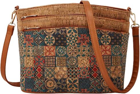 CORIOS Women's Bohemian Style Shoulder Crossbody Bag Cork Fabric Satchel Messenger Bag Top-Handle Bag with Ethnic Pattern in Saudi Arabia