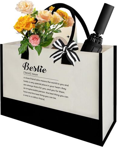 Bestie Gifts for Women - Birthday Friendship Gifts for Women Besties Bestfriend Bff Black and White Canvas Tote Bag Christmas Thank You Galentines Day Valentine's Day Gift for Bestie Friends in Saudi Arabia