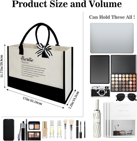 Bestie Gifts for Women - Birthday Friendship Gifts for Women Besties Bestfriend Bff Black and White Canvas Tote Bag Christmas Thank You Galentines Day Valentine's Day Gift for Bestie Friends in Saudi Arabia