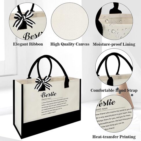 Bestie Gifts for Women - Birthday Friendship Gifts for Women Besties Bestfriend Bff Black and White Canvas Tote Bag Christmas Thank You Galentines Day Valentine's Day Gift for Bestie Friends in Saudi Arabia
