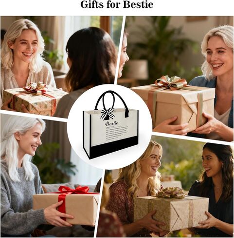 Bestie Gifts for Women - Birthday Friendship Gifts for Women Besties Bestfriend Bff Black and White Canvas Tote Bag Christmas Thank You Galentines Day Valentine's Day Gift for Bestie Friends in Saudi Arabia