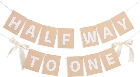 Half Way To One Banner with Bow - Simple 1/2 Birthday Party Decorations,White Ribbon Bow Half Birthday Banner,Rustic Hanging Garland for Cake Smash,6 Months Party Photo Props in Saudi Arabia