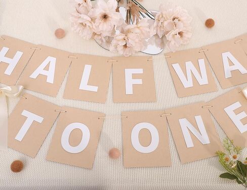 Half Way To One Banner with Bow - Simple 1/2 Birthday Party Decorations,White Ribbon Bow Half Birthday Banner,Rustic Hanging Garland for Cake Smash,6 Months Party Photo Props in Saudi Arabia