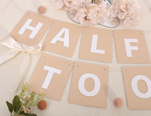 Half Way To One Banner with Bow - Simple 1/2 Birthday Party Decorations,White Ribbon Bow Half Birthday Banner,Rustic Hanging Garland for Cake Smash,6 Months Party Photo Props in Saudi Arabia