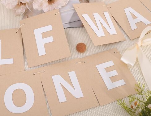 Half Way To One Banner with Bow - Simple 1/2 Birthday Party Decorations,White Ribbon Bow Half Birthday Banner,Rustic Hanging Garland for Cake Smash,6 Months Party Photo Props in Saudi Arabia