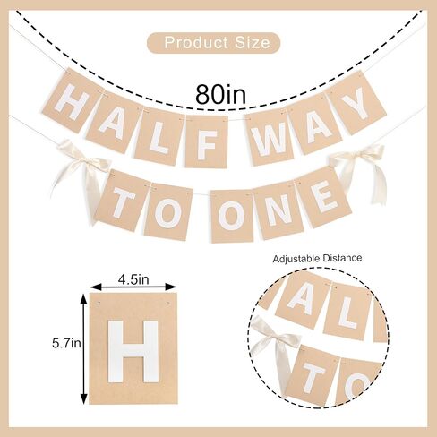 Half Way To One Banner with Bow - Simple 1/2 Birthday Party Decorations,White Ribbon Bow Half Birthday Banner,Rustic Hanging Garland for Cake Smash,6 Months Party Photo Props in Saudi Arabia