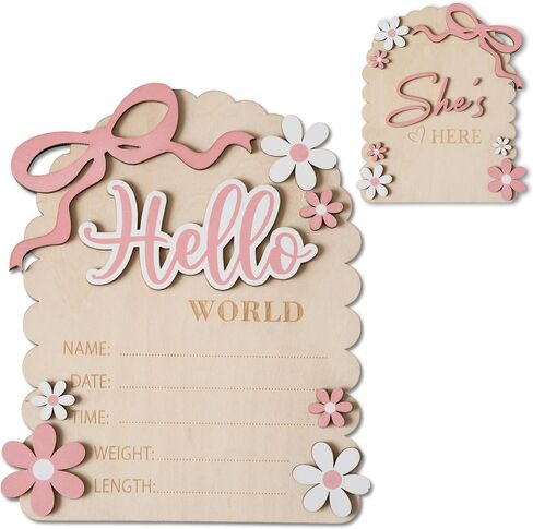 Announcement Sign, Hello World Newborn Sign for Hospital, She’s Here Card, Baby Announcements Ideas, Newborn Photography Props Double-Sided in Saudi Arabia