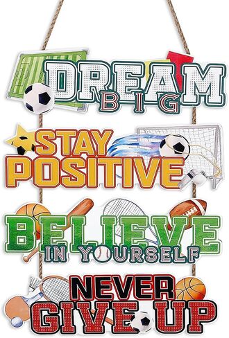 NymphFable Sport Themed Wall Art, Football Basketball Motivational Quote Wooden Hanging Sign for Boys Kids Room Playroom Nursery Decor in Saudi Arabia