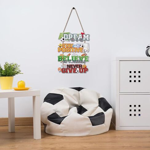 NymphFable Sport Themed Wall Art, Football Basketball Motivational Quote Wooden Hanging Sign for Boys Kids Room Playroom Nursery Decor in Saudi Arabia