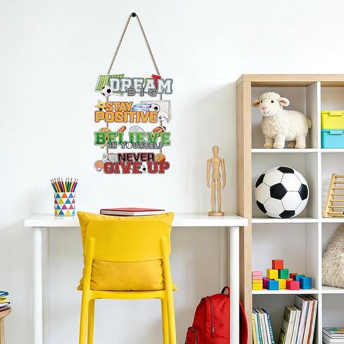 NymphFable Sport Themed Wall Art, Football Basketball Motivational Quote Wooden Hanging Sign for Boys Kids Room Playroom Nursery Decor in Saudi Arabia