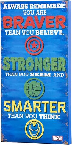 Avengers 'Stronger' MDF Wood Inspirational Wall Art for kids bedroom wall, High Quality Wooden Box Art With Comics Superhero Design, Captain America, Hulk, Iron Man Design from Marvel, Easy to Hang in Saudi Arabia
