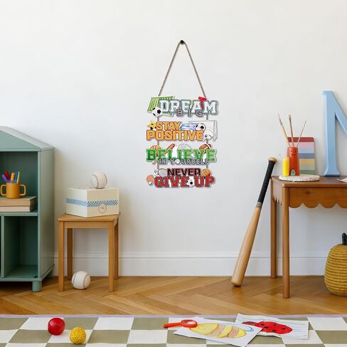 NymphFable Sport Themed Wall Art, Football Basketball Motivational Quote Wooden Hanging Sign for Boys Kids Room Playroom Nursery Decor in Saudi Arabia