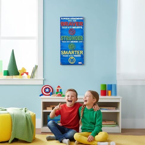 Avengers 'Stronger' MDF Wood Inspirational Wall Art for kids bedroom wall, High Quality Wooden Box Art With Comics Superhero Design, Captain America, Hulk, Iron Man Design from Marvel, Easy to Hang in Saudi Arabia
