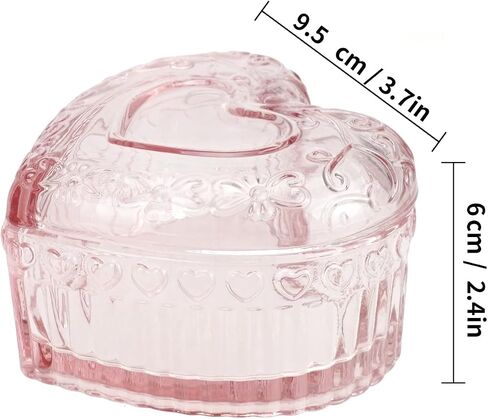 2PCS Glass Jewelry Box Heart-Shaped, Small Vintage Trinket Box with Lid for Women Girls, Pink Embossed Candy Box, Jewelry Organizer Decorative for Storage Ring Earring Trinket in Saudi Arabia