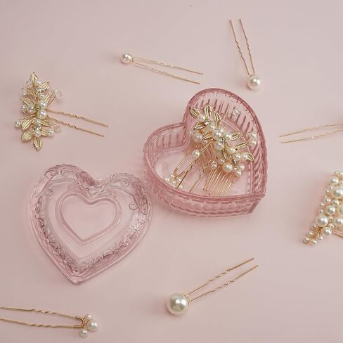 2PCS Glass Jewelry Box Heart-Shaped, Small Vintage Trinket Box with Lid for Women Girls, Pink Embossed Candy Box, Jewelry Organizer Decorative for Storage Ring Earring Trinket in Saudi Arabia