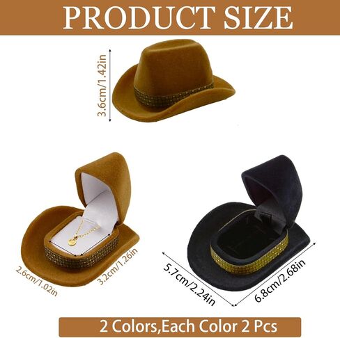 4 Pcs Cowboy Hat Jewelry Box Black & Brown | Velvet, Western Ring Box, Wedding Ceremony, Engagement in Kuwait